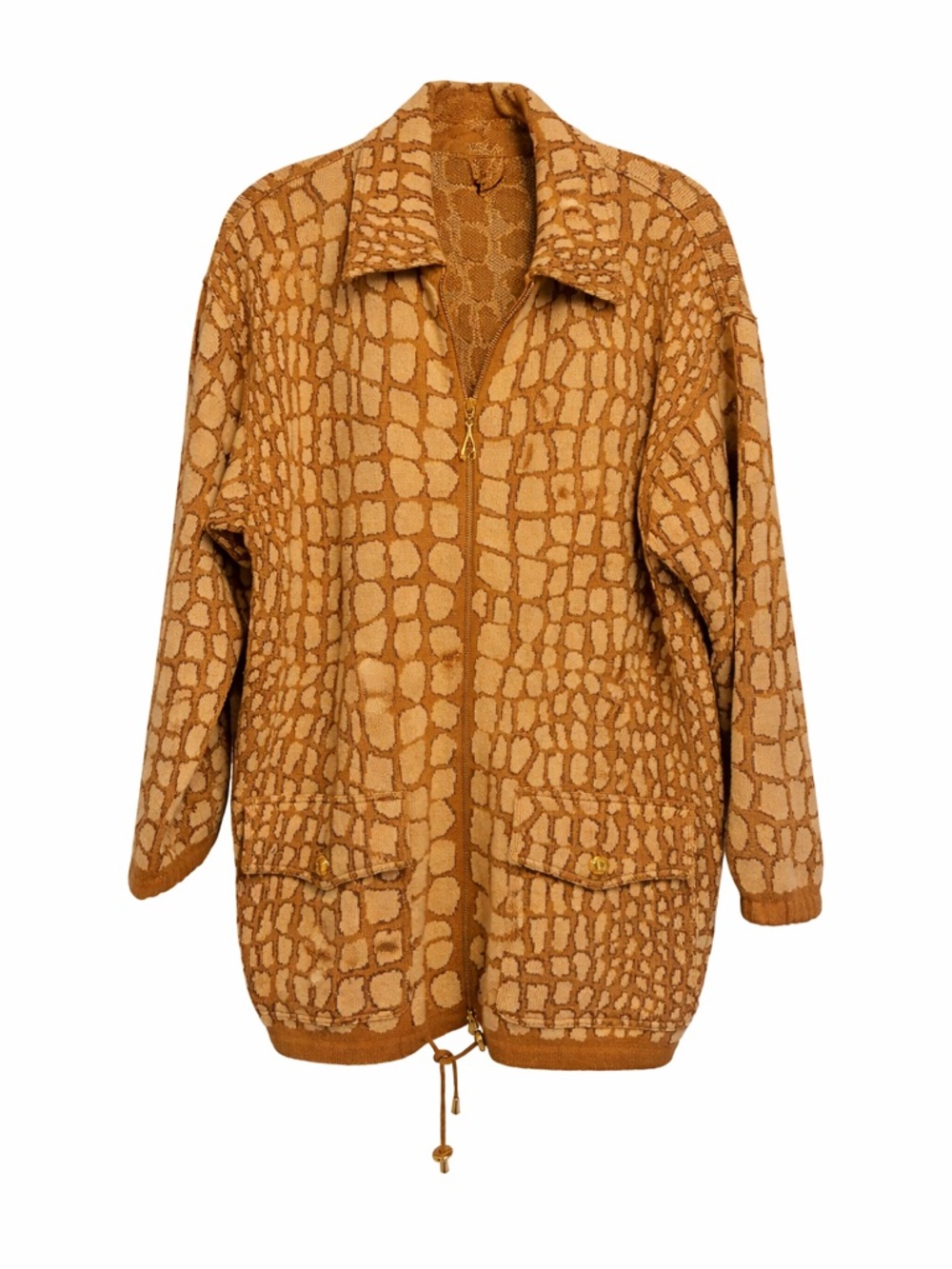 Escada Camel Croc-Pattern Zip-Front Bomber Jacket